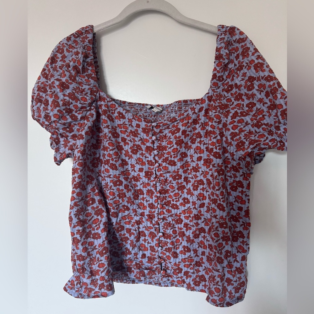 Madewell Floral Puff Sleeve Button Top